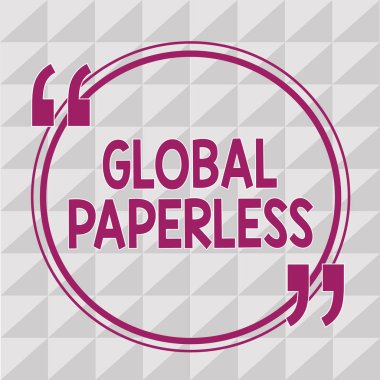 Global Paperless 'ı gösteren bir not yazıyorum. İş fotoğrafı sergisi kağıt yerine e-posta gibi teknolojiler için kullanılıyor.
