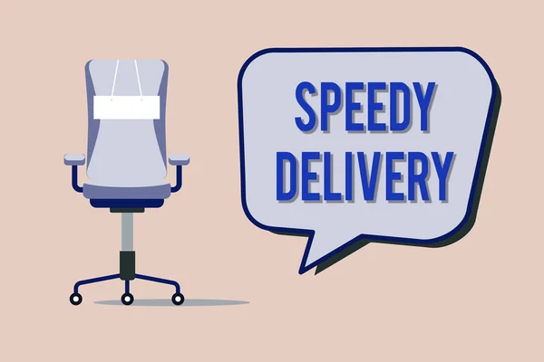 A Speedy Delivery-t ábrázoló üzenet. A koncepcionális fotó gyorsan vagy ugyanazon a napon szállít termékeket a tengerentúlra — Stock Fotó