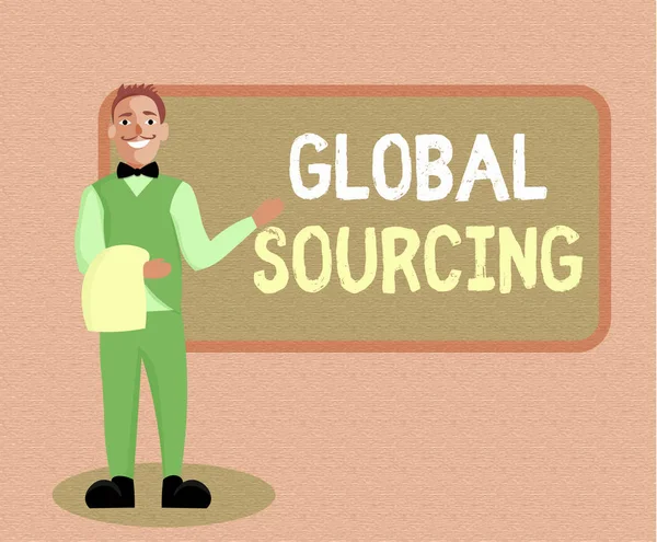 Nota de escritura que muestra Global Sourcing. Foto de negocios que muestra la práctica de abastecimiento del mercado global de bienes — Foto de Stock