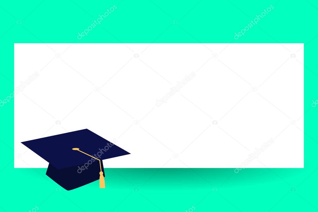 Flat design business Vector Illustration concept Empty template copy space isolated Posters coupons promotional material Graduation hat with Tassel Scholar Academic cap Headgear for Graduates
