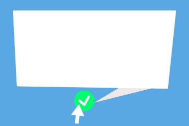 Boş konuşma balonu kuyruk işaret yeşil kene yuvarlak düğmesine basarak ok reklam için düz tasarım iş vektör çizim boş şablon esp izole Minimalist grafik düzeni şablonu