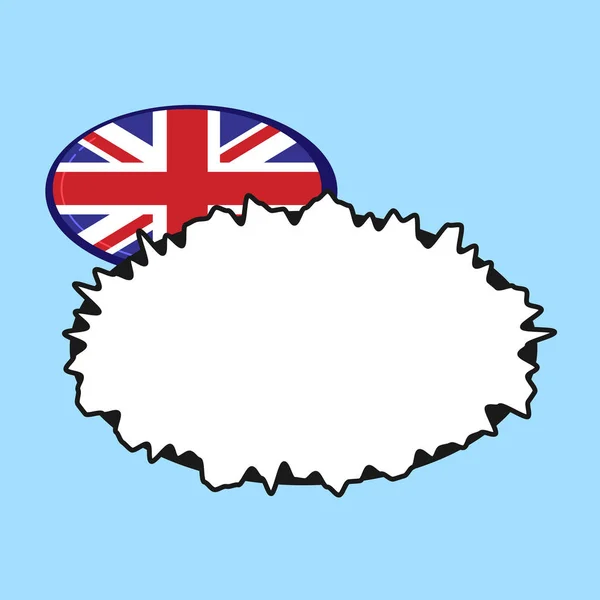 Flat design business Vector Illustration creative concept template copy space text for Ad website promotion esp isolated United Kingdom UK Flag in Oval form behind Blank Crooked Speech Bubble — Stock Vector