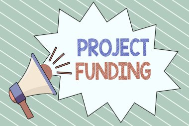 Proje Fonu 'nu gösteren not yazılıyor. Daha büyük ve başarılı olması için başlangıç parası ödeyen bir iş fotoğrafı sergisi.