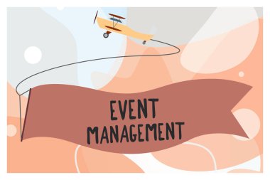 Olay Yönetimi 'ni gösteren kavramsal el yazısı. Büyük ölçekli eylem festivallerinin iş fotoğrafı oluşturulması ve geliştirilmesi