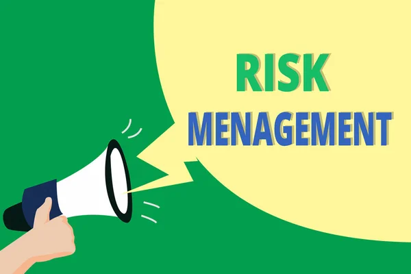 Word writing text Risk Management. Business concept for evaluation of financial hazards or problems with procedures