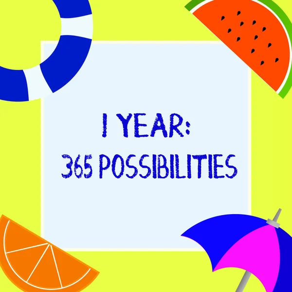 Nota de escrita mostrando 1 ano 365 Possibilidades. Foto de negócios mostrando Início de um Novo Dia Muitas Chances de Começar — Fotografia de Stock