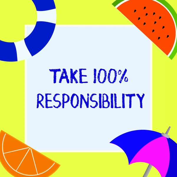 Schreibnotiz, die 100 Verantwortung zeigt. Geschäftsfotos, die die volle Verantwortlichkeit für Ihre Handlungen und Gedanken zeigen — Stockfoto