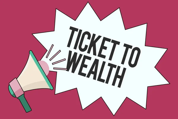 Sinal de texto mostrando Ticket To Wealth. Foto conceitual Roda da fortuna Passagem para o futuro bem sucedido e brilhante — Fotografia de Stock