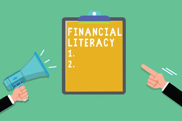 Schreiben Notiz zeigt Financial Literacy. Business-Foto zeigt Verständnis und Wissen darüber, wie Geld funktioniert — Stockfoto