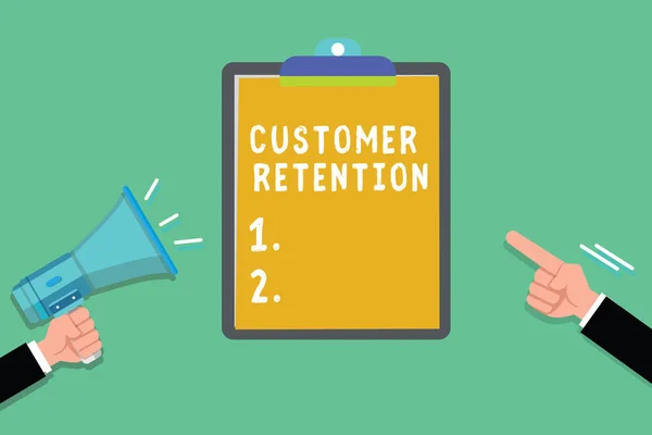 Writing note showing Customer Retention. Business photo showcasing Keeping loyal customers Retain many as possible — Stock Photo, Image