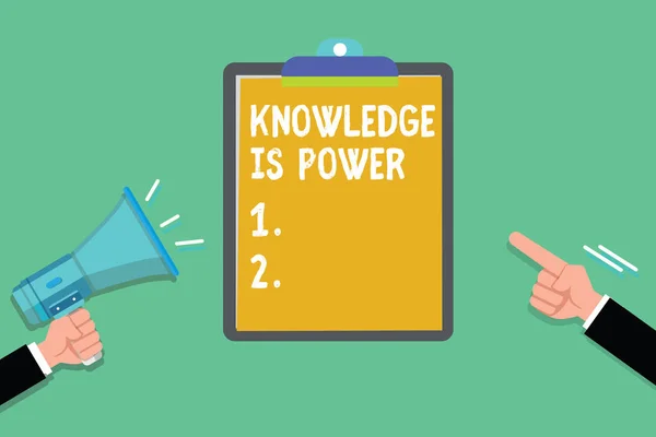 Escribir una nota que muestra que el conocimiento es poder. Foto de negocios mostrando las habilidades adquiridas a través de la experiencia y la educación — Foto de Stock
