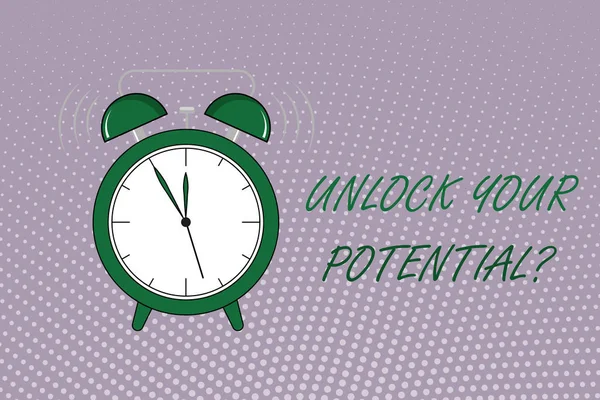 Uwaga: pisanie Wyświetlono pytanie Unlock Your Potential. Biznesowe zdjęcie prezentujący Maksymalizuj możliwości wykorzystania Boga jako prezent — Zdjęcie stockowe