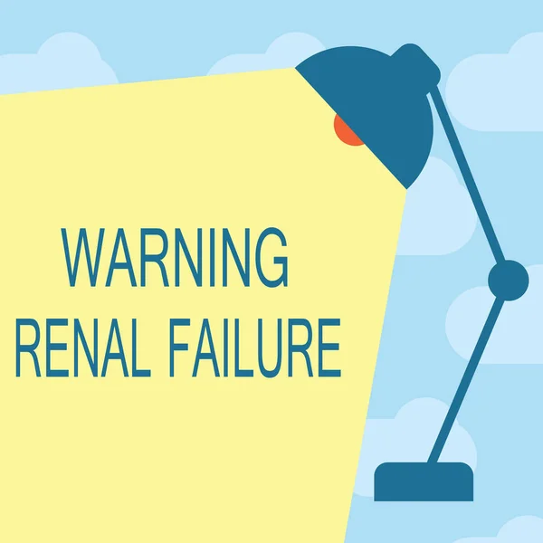 Sinal de texto mostrando Aviso Falha Renal. Foto conceitual parar de filtrar o excesso de resíduos de mau funcionamento renal agudo — Fotografia de Stock