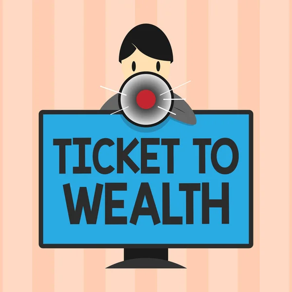 Sinal de texto mostrando Ticket To Wealth. Foto conceitual Roda da fortuna Passagem para o futuro bem sucedido e brilhante — Fotografia de Stock