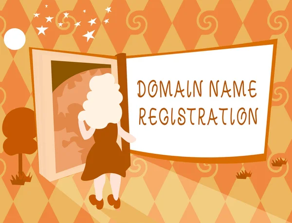 Ordet skriver text registrering av domännamn. Affärsidé för äger en IP-adress identifierar en viss webbsida — Stockfoto