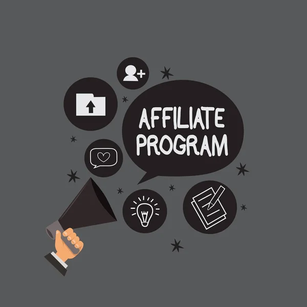 Writing note showing Affiliate Program. Business photo showcasing Automated platform of two or more parties Associated — Stock Photo, Image