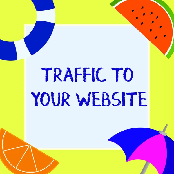 Escribir nota que muestra el tráfico a su Web site. Foto de negocios mostrando Lifeblood de negocios en línea más potenciales leads —  Fotos de Stock
