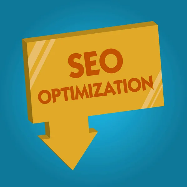 Texto de escritura de palabras Seo Optimización. Concepto de negocio para el proceso de afectar la visibilidad en línea del sitio web o página —  Fotos de Stock