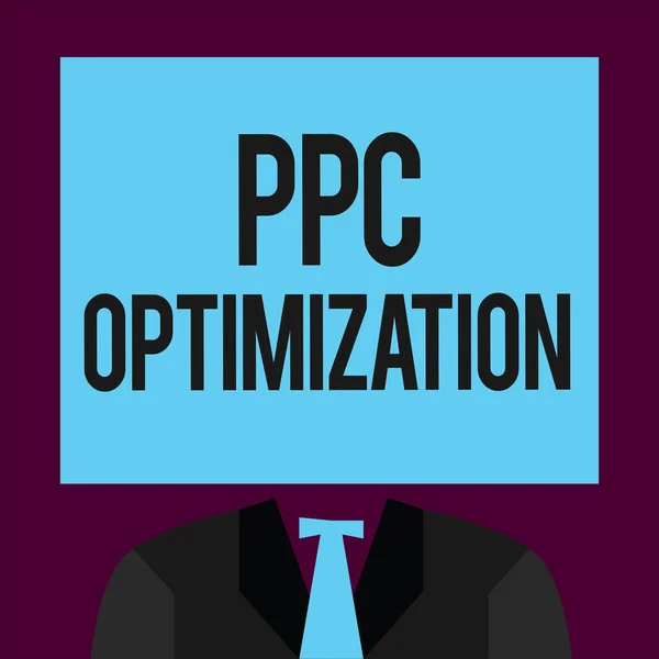 Schrijfnotitie met pc-optimalisatie. Zakelijke foto presentatie Verbetering van zoekmachine platform voor betalen per klik — Stockfoto