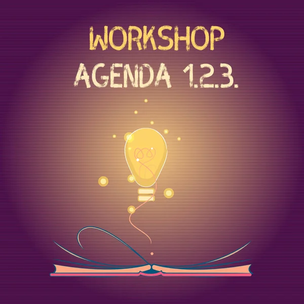 Escrita de mão conceitual mostrando Agenda Workshop 1.2.3.. Texto de foto de negócios ajudam a garantir que o evento permaneça na programação — Fotografia de Stock
