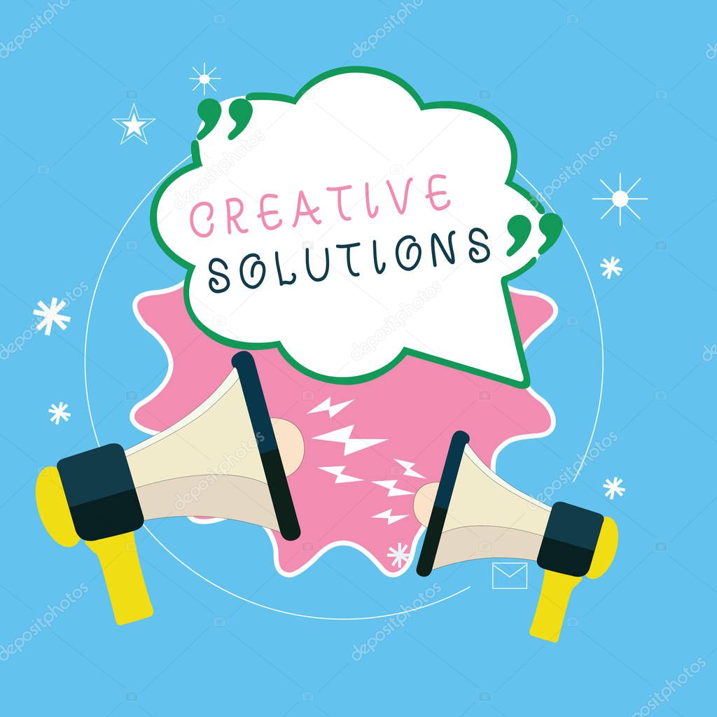 Writing note showing Creative Solutions. Business photo showcasing Original and unique approach in solving a problem