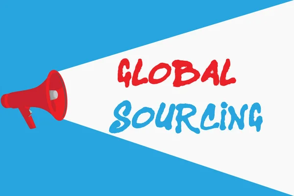 Texto de escrita de palavras Global Sourcing. Conceito de negócio para a prática de abastecimento do mercado global de bens — Fotografia de Stock