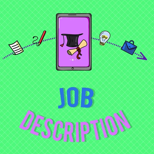 Segno di testo che mostra Job Description. Foto concettuale Un documento che descrive le responsabilità di una posizione — Foto Stock