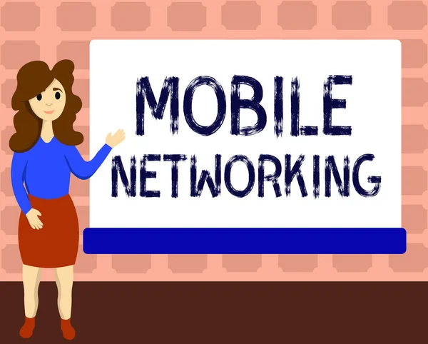 Κείμενο που δείχνει Mobile Networking. Εννοιολογική φωτογραφία Δίκτυο επικοινωνίας όπου η τελευταία σύνδεση είναι ασύρματη — Φωτογραφία Αρχείου