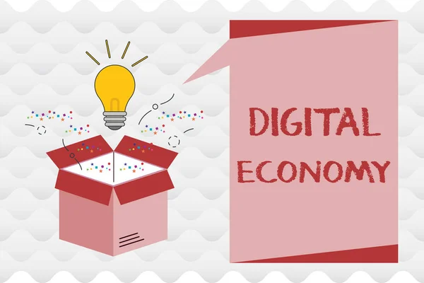 Handschriftlicher Text Digitale Wirtschaft. Konzept bedeutet weltweites Netzwerk wirtschaftlicher Aktivitäten und Technologien — Stockfoto