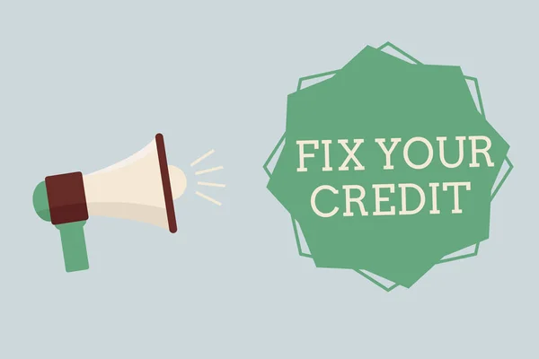 Tulisan kata memperbaiki Kredit Anda. Konsep usaha untuk menjaga keseimbangan kartu kredit dan kredit lainnya tetap rendah — Stok Foto