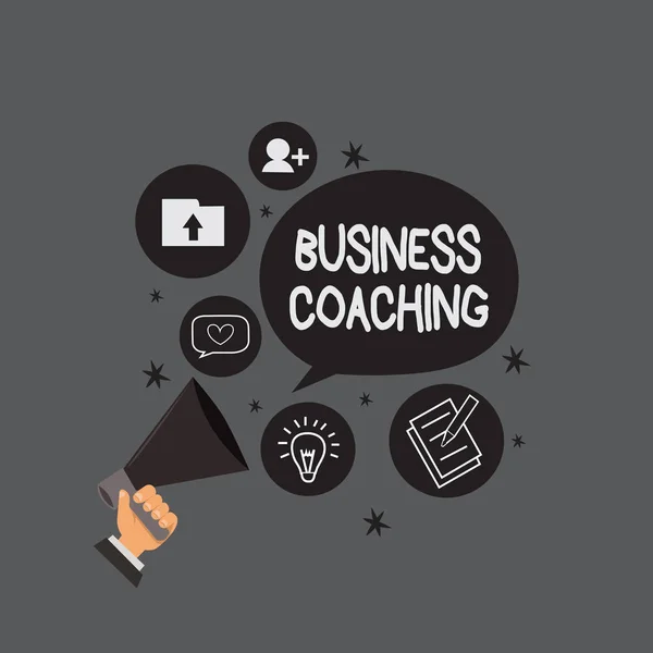 Writing note showing Business Coaching. Business photo showcasing Helping employees become more active Consulting an expert — Stock Photo, Image