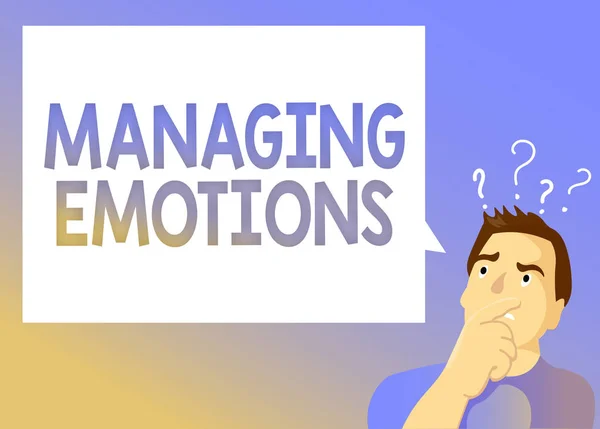 Signo de texto que muestra Managing Emotions. Foto conceptual Controlar los sentimientos en uno mismo Mantener la compostura — Foto de Stock