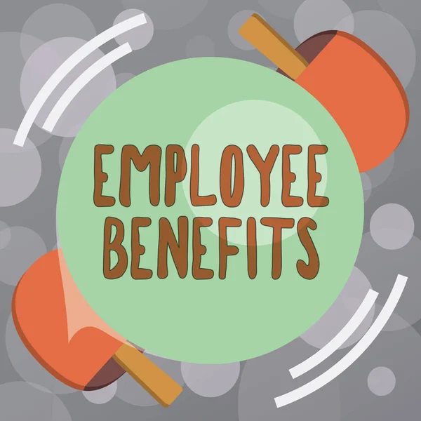 Signo de texto que muestra los beneficios del empleado. Foto conceptual Compensación indirecta y no monetaria pagada a un empleado — Foto de Stock