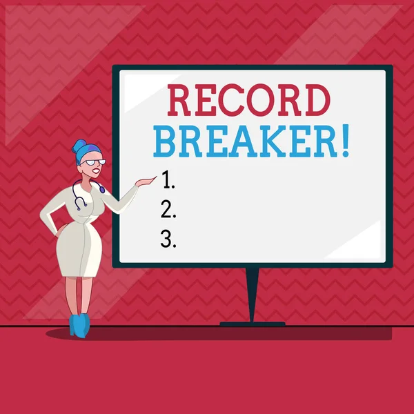 Szövegírás Record Breaker. Üzleti koncepció valakinek vagy valaminek, ami felülmúlja a korábbi legjobb eredményt — Stock Fotó