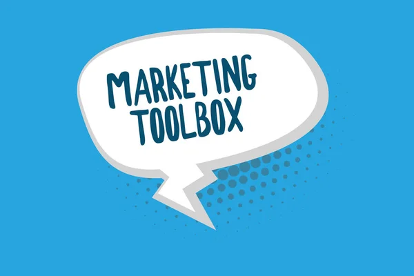 Texto para escrita de palavras Marketing Toolbox. Conceito de negócio para Meios na promoção de um produto ou serviços Automação — Fotografia de Stock