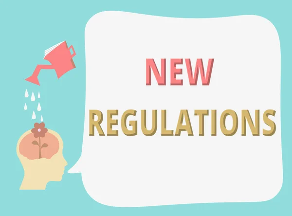Nota escrita que muestra las nuevas regulaciones. Exhibición de fotos de negocios Regulación que controla la actividad generalmente utilizada por las reglas . —  Fotos de Stock
