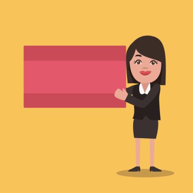 Düz tasarım iş vektör illüstrasyon kavramı boş şablon kopya alanı metin reklam Web sitesi için esp 3d izometrik kadın insan Tekdüzen ayakta boş Kurulu sunan raporlama Holding izole