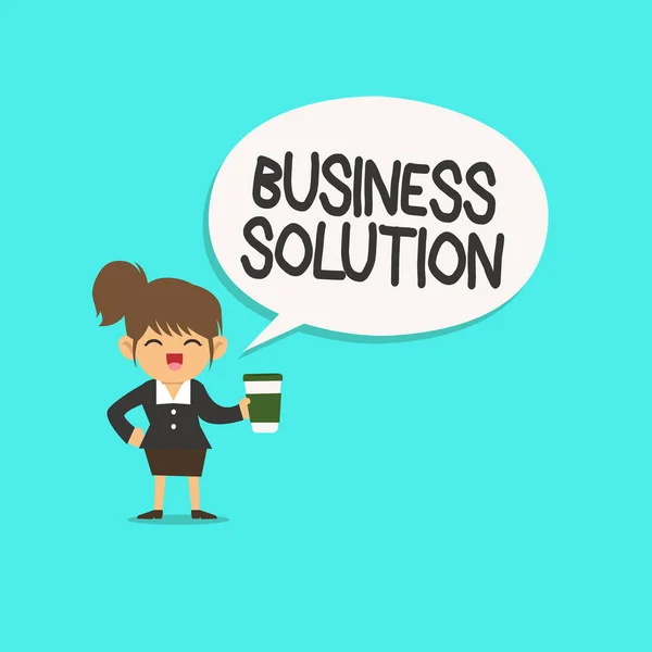 Текст для написания слов Business Solution. Бизнес-концепция услуг, включающая стратегическое планирование и оценку — стоковое фото