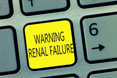 Uyarı böbrek yetmezliği yazma el yazısı metin. Kavram anlamı dur aşırı atık akut böbrek filtreleme arıza
