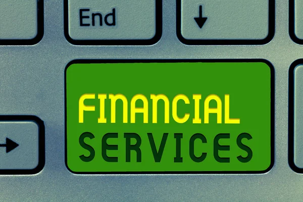 Tekst schrijven Financiële diensten. Bedrijfsconcept voor het leasen van geld en investeringen Makelaars in effecten — Stockfoto