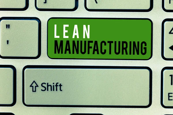 Nota de escritura que muestra Lean Manufacturing. Foto de negocios mostrando Minimización de Residuos sin sacrificar la productividad — Foto de Stock
