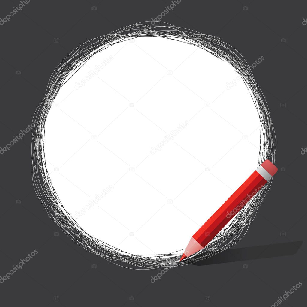 Flat design Vector Illustration Empty esp template copy space text for Ad, promotion, poster, flyer, web banner, article Freehand Scribbling of circular lines Using Pencil on White Solid Circle