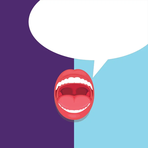 Design piatto business Vector Illustrazione concetto Vuoto modello copia spazio isolato Poster coupon materiale promozionale Open Mouth Expressive Surprise Gaping Red Lips Teeth Blank Speech Bubble — Vettoriale Stock