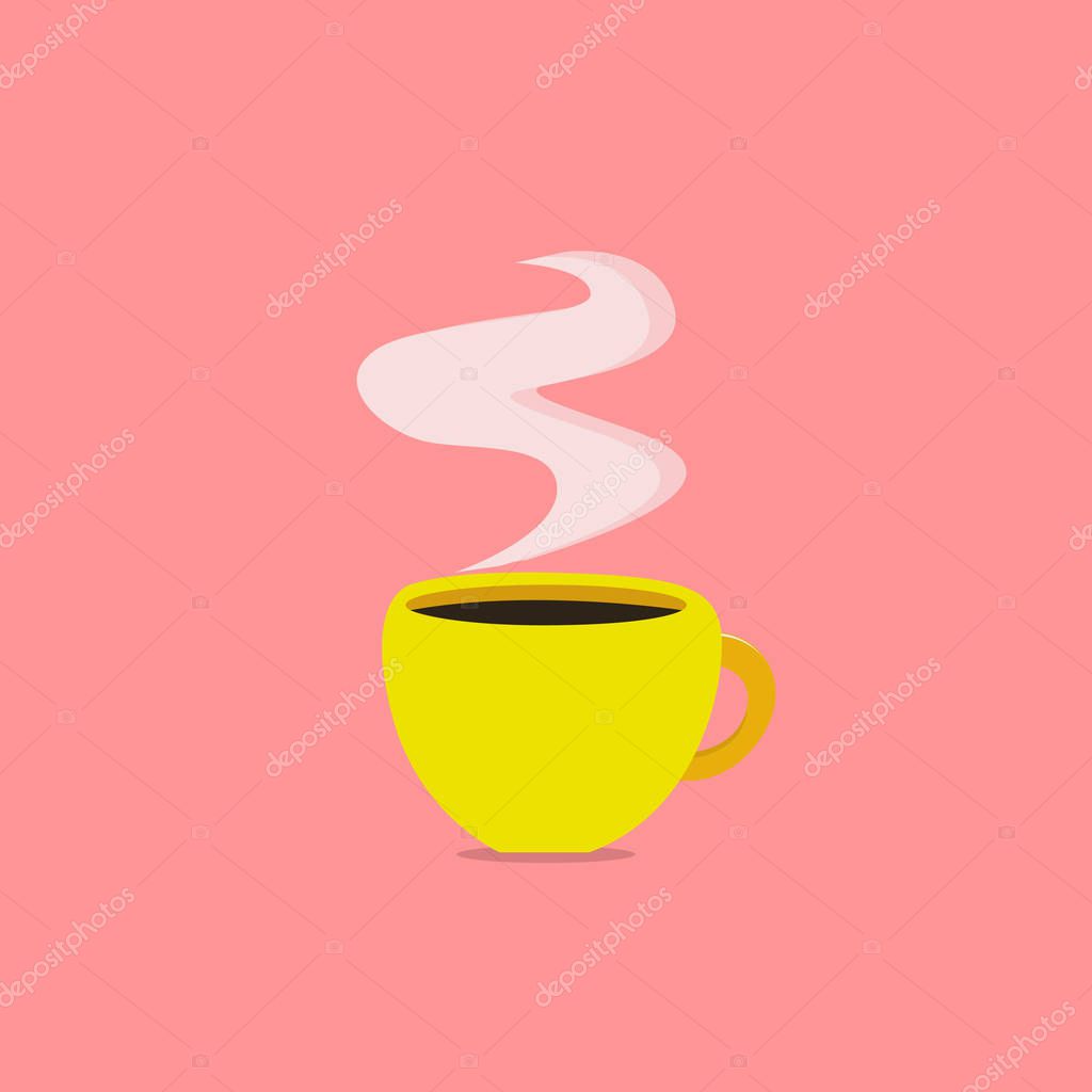 Flat design Vector Illustration Empty esp template copy text for Ad, promotion, poster, flyer, web banner, article. Cup Filled up of Coffee or Tea Steaming Hot with steam icon and shadow