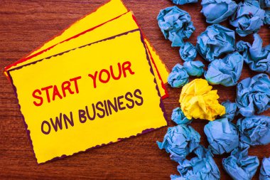 Writing note showing Start Your Own Business. Business photo showcasing Entrepreneurial Venture a Startup Enter into Trade clipart
