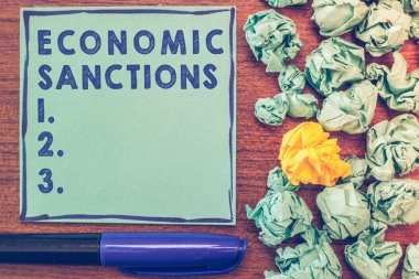 Ekonomik Yaptırımları gösteren kavramsal el yazısı. İş fotoğrafı gösterimi Cezası Başka bir ülke ticaret savaşında uygulandı