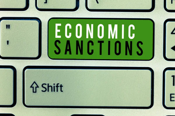 Escribir una nota que muestre sanciones económicas. Foto de negocios mostrando Pena Castigo impuesto a otro país Guerra comercial —  Fotos de Stock
