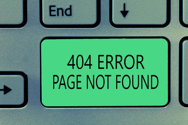 Writing note showing 404 Error Page Not Found. Business photo showcasing Webpage on Server has been Removed or Moved — Stock Photo, Image