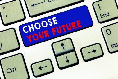 Your gelecek seçin gösterilen Not yazma. İş bugün kararlar fotoğraf vitrine yarın sonucu belirleyecek