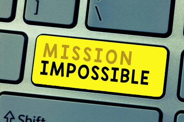 Text sign showing Mission Impossible. Conceptual photo Difficult Dangerous Assignment Isolated Unimaginable Task — Stock Photo, Image